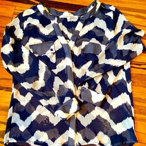 Zig zag striped semi-sheer blouse